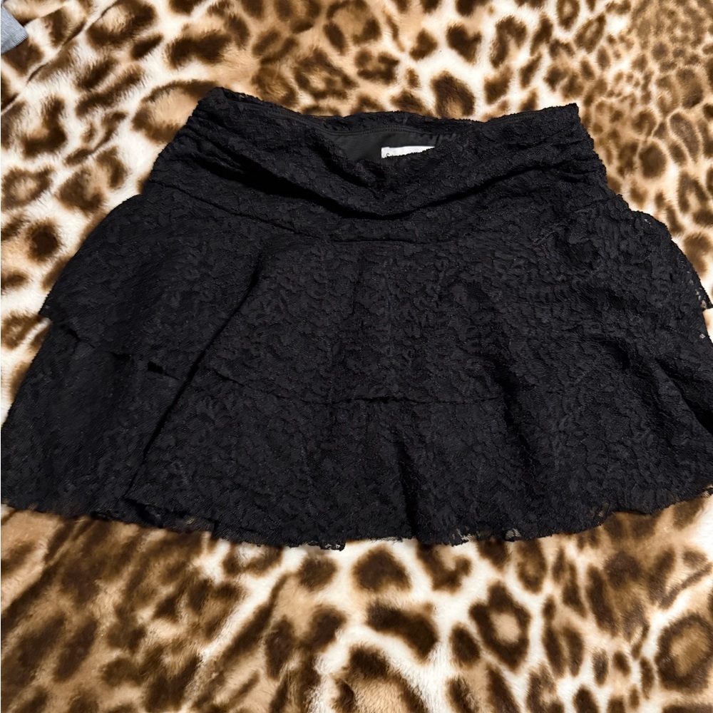 Black lace tiered mini skirt